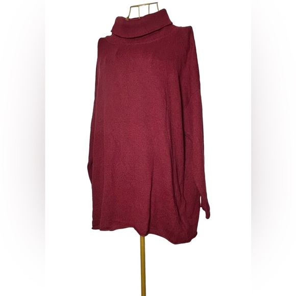 Eileen Fisher Cotton Cashmere Blend Maroon LS Turtleneck Tunic Sweater, Large - Picture 1 of 12